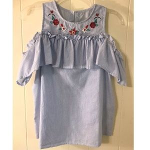 Women's open shoulder blouse, flare sleeves, small